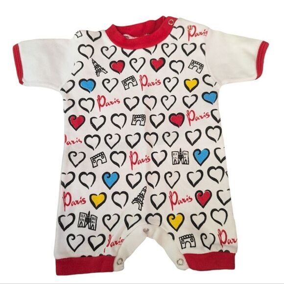 Paris Street Art infant cotton romper all over print 6-12 months - Picture 1 of 5